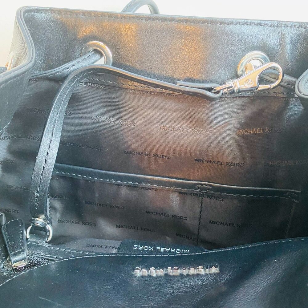 MICHAEL KORS Black Leather with Silver Detail Flap Backpack - Picture 7 of 9